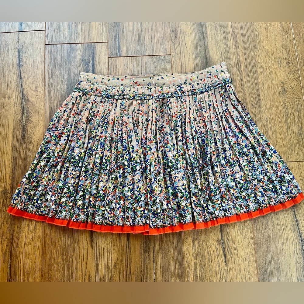Floral Pleated Skirt with Orange Trim